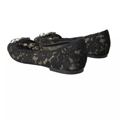 Black Taormina Lace Crystals Flats Shoes