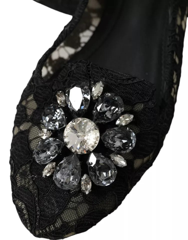 Black Taormina Lace Crystals Flats Shoes