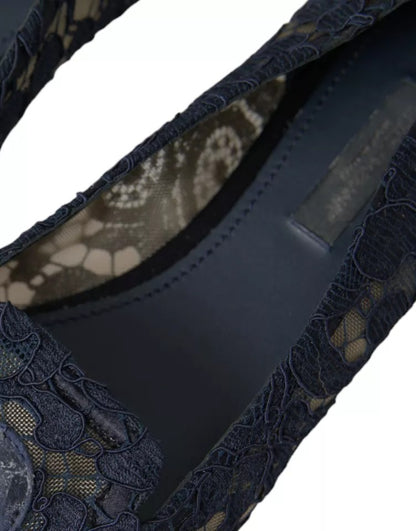 Dark Blue Taormina Lace Slip On Flats Shoes