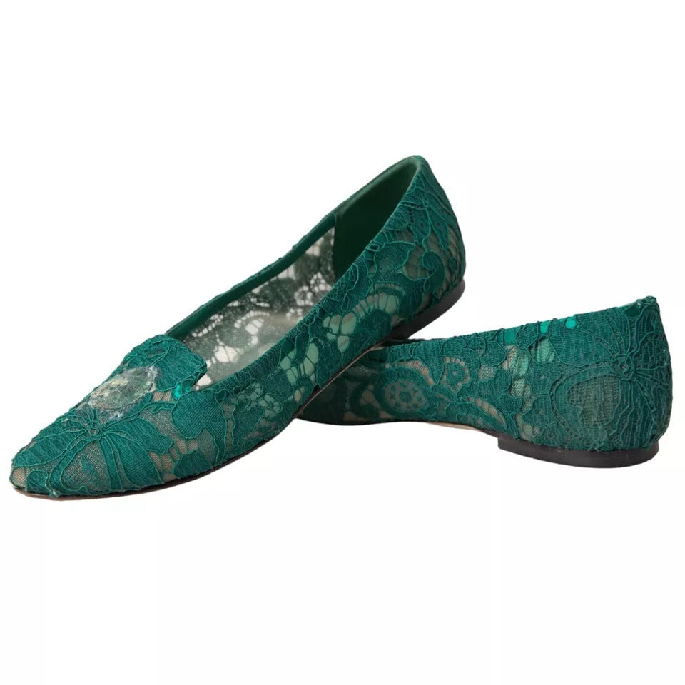 Green Taormina Lace Slip On Flats Shoes