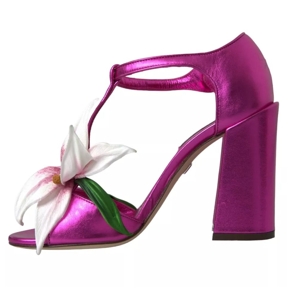 Fuchsia Flower Crystals Heels Sandals Shoes