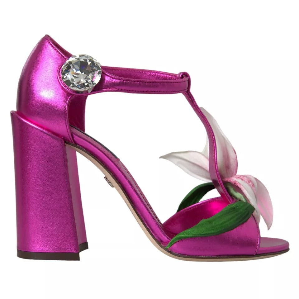 Fuchsia Flower Crystals Heels Sandals Shoes