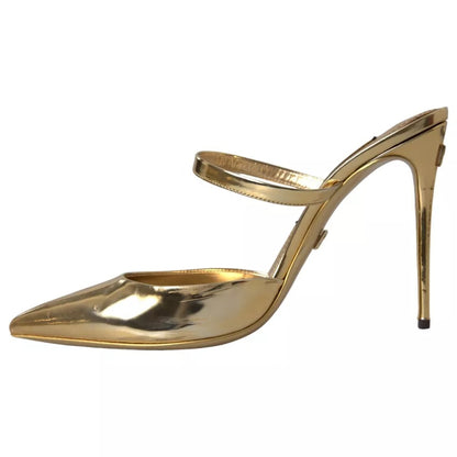 Gold Leather Mary Janes Mule Sandals Shoes