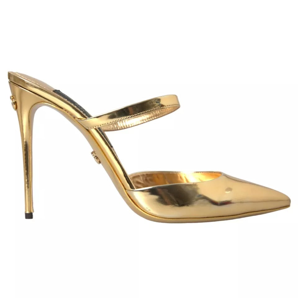 Gold Leather Mary Janes Mule Sandals Shoes