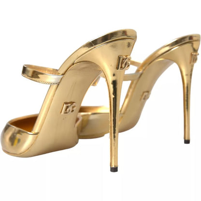 Gold Leather Mary Janes Mule Sandals Shoes