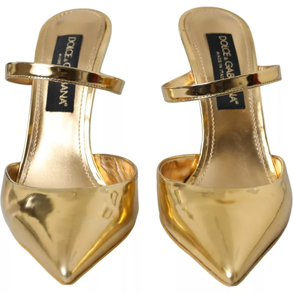 Gold Leather Mary Janes Mule Sandals Shoes