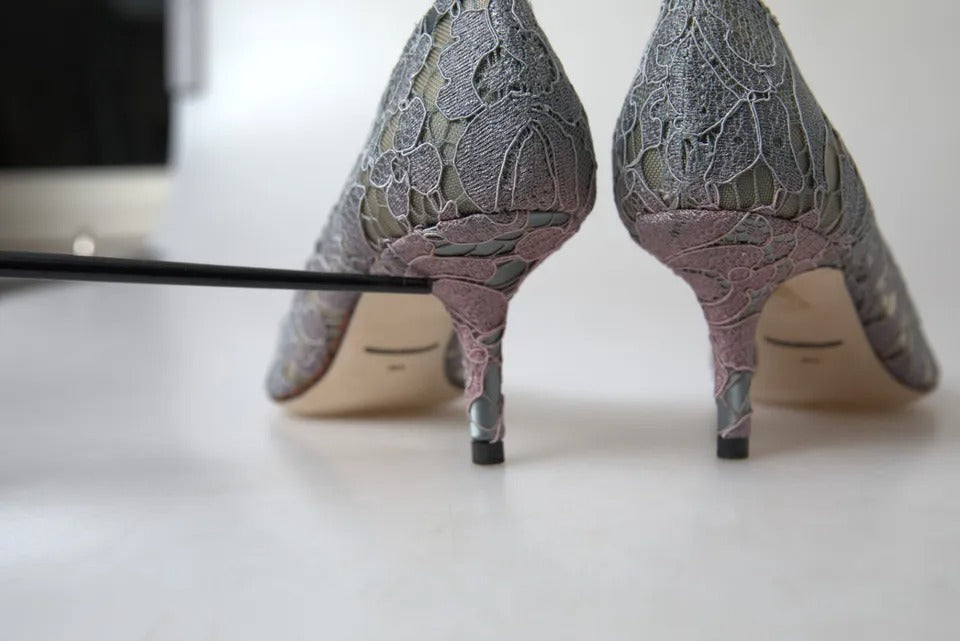 Gray Taormina Lace Crystal Heels Pumps Shoes