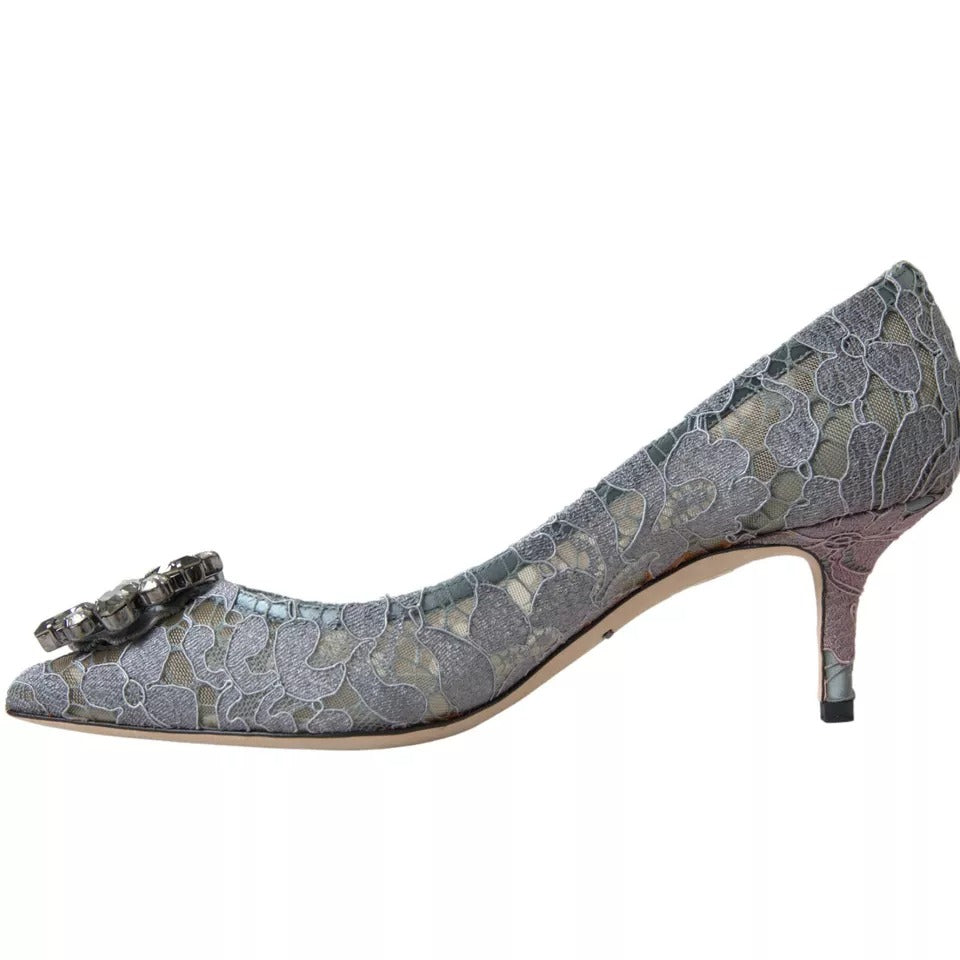 Gray Taormina Lace Crystal Heels Pumps Shoes