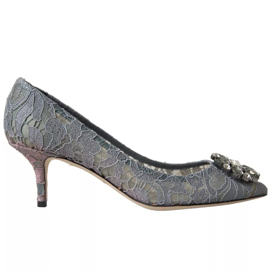 Gray Taormina Lace Crystal Heels Pumps Shoes