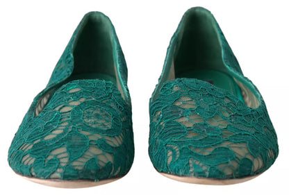 Green Floral Lace Loafers Flats Shoes