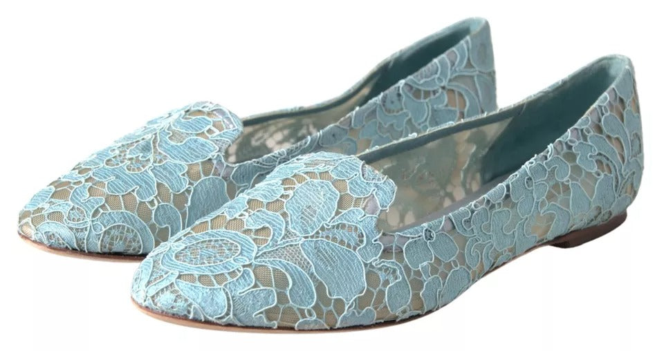 Light Blue Floral Lace Loafers Flats Shoes