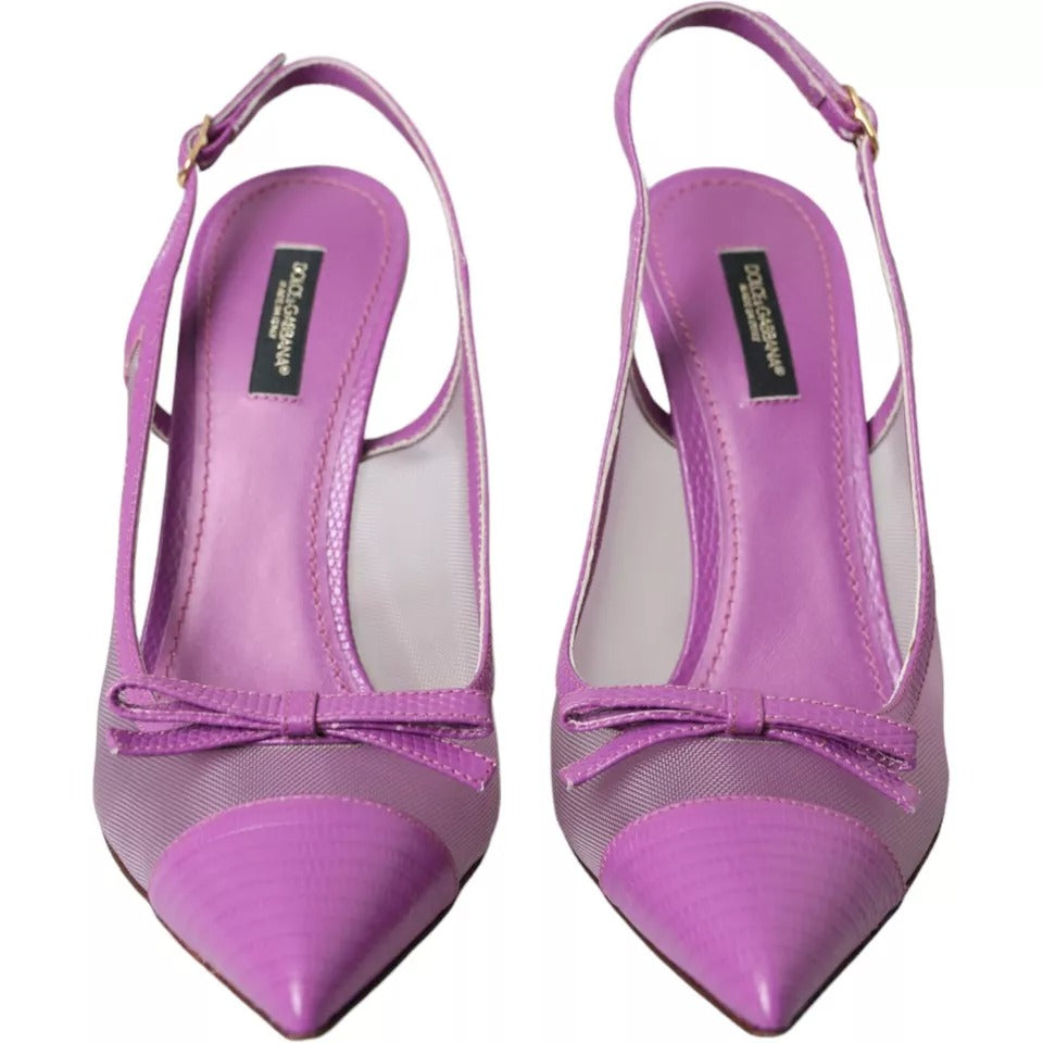 Purple Leather Mesh High Heels Slingback Shoes