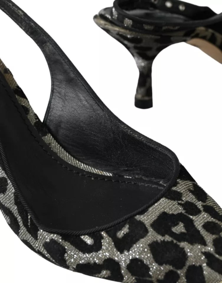 Silver Leopard Heels Pumps Slingback Shoes