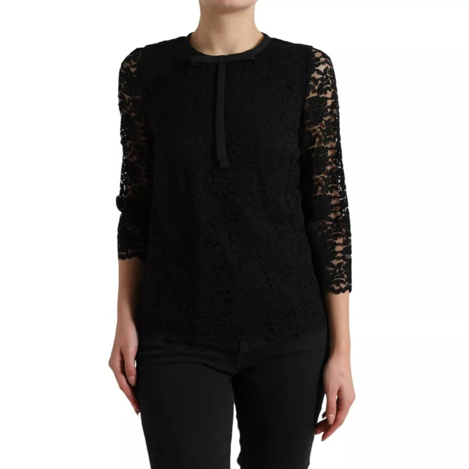 Black Floral Lace Blouse T-shirt Staff Top