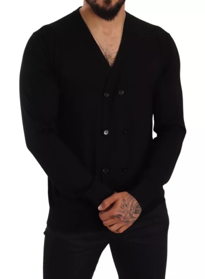 Black Double Breasted Cardigan Sweater