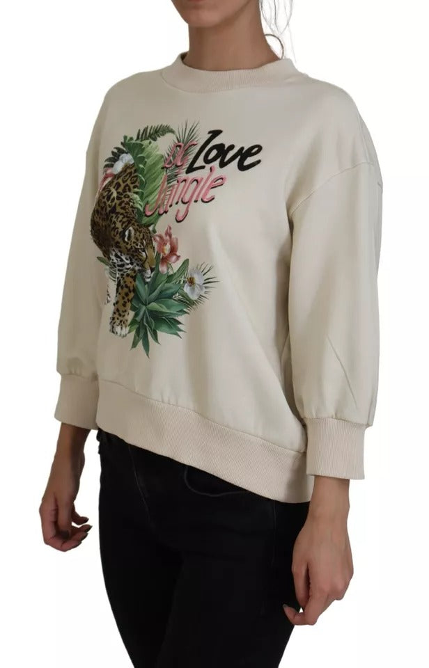 Beige Jungle Printed Pullover Cotton Sweater