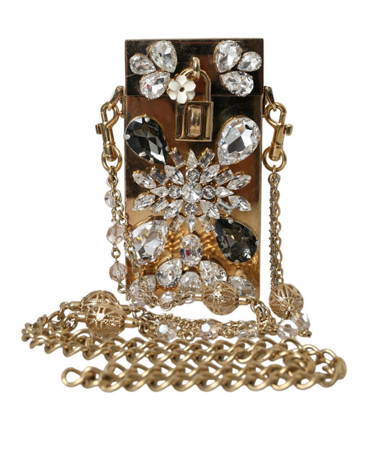 Gold Metal Crystal Embellished Mini Crossbody Bag