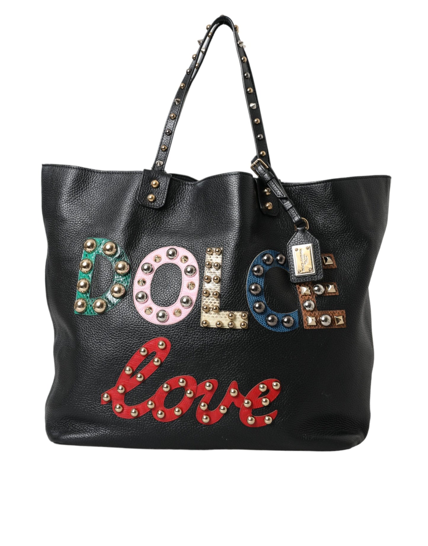 Black BEATRICE Leather Embellished Shopping Tote Bag