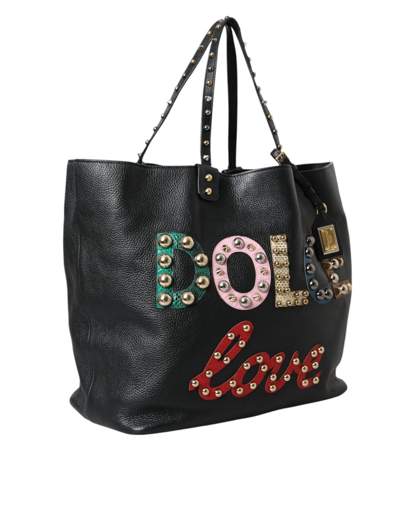 Black BEATRICE Leather Embellished Shopping Tote Bag