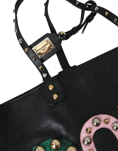 Black BEATRICE Leather Embellished Shopping Tote Bag