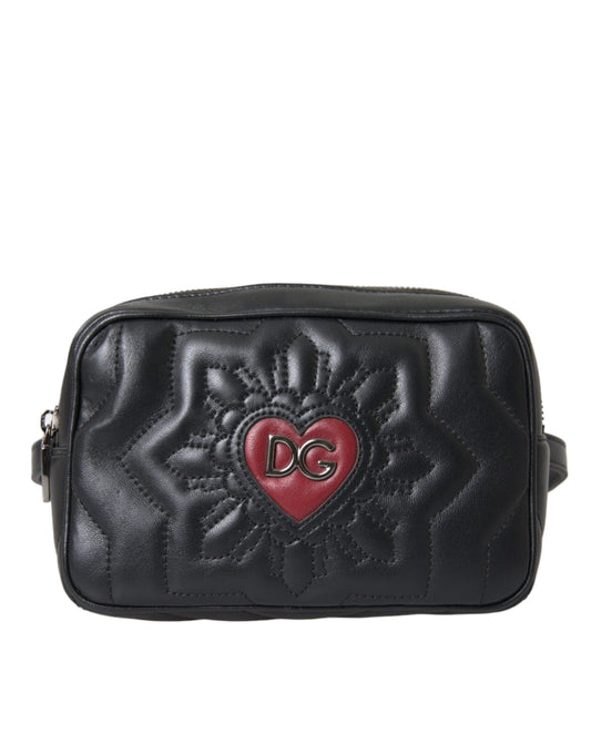 Black Leather Marsupio Quilting Love Belt Fanny Pack Bag