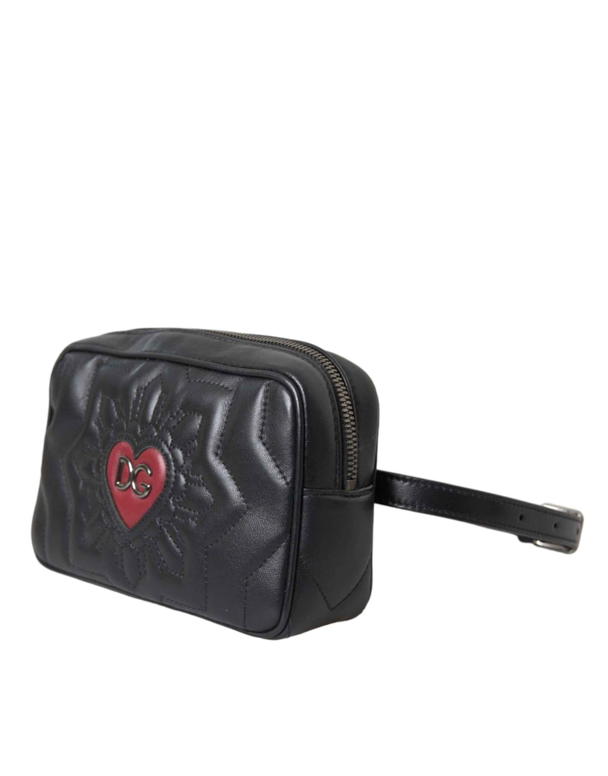 Black Leather Marsupio Quilting Love Belt Fanny Pack Bag