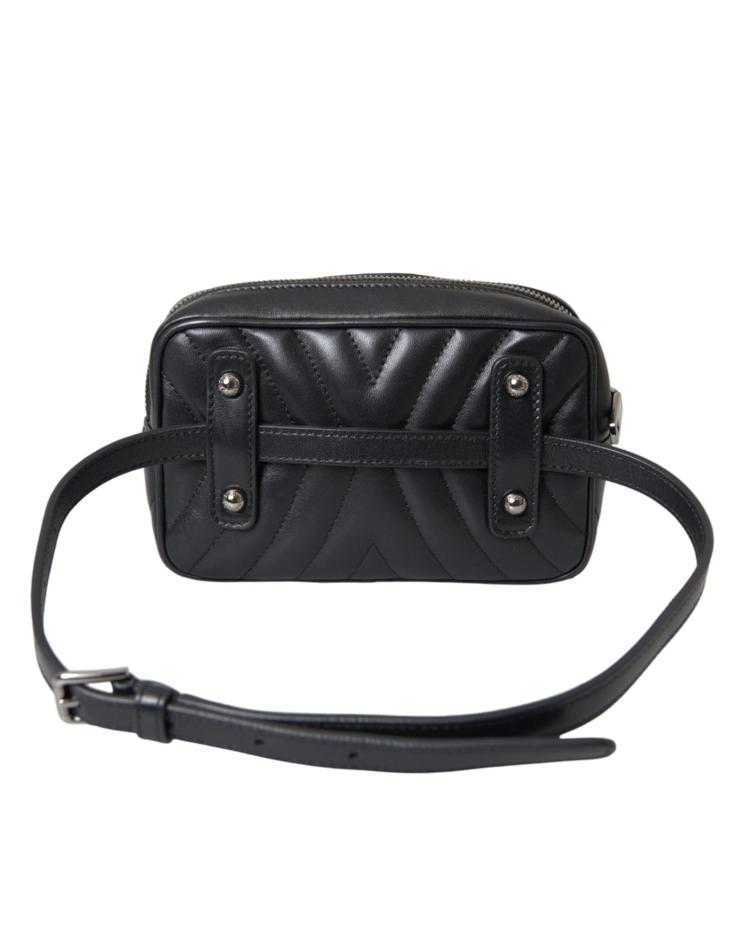 Black Leather Marsupio Quilting Love Belt Fanny Pack Bag