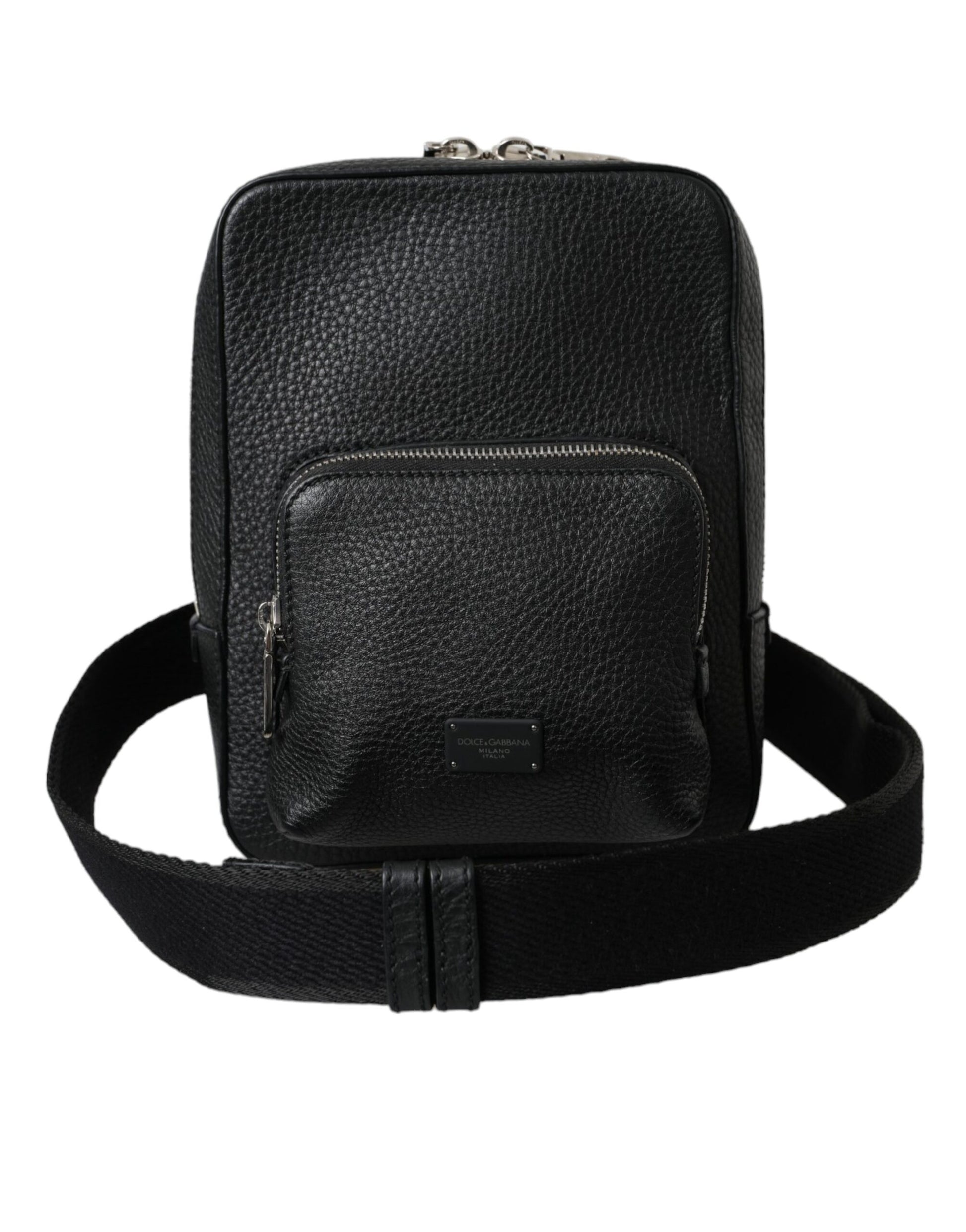 Black Calfskin Leather Logo Palermo Crossbody Bag