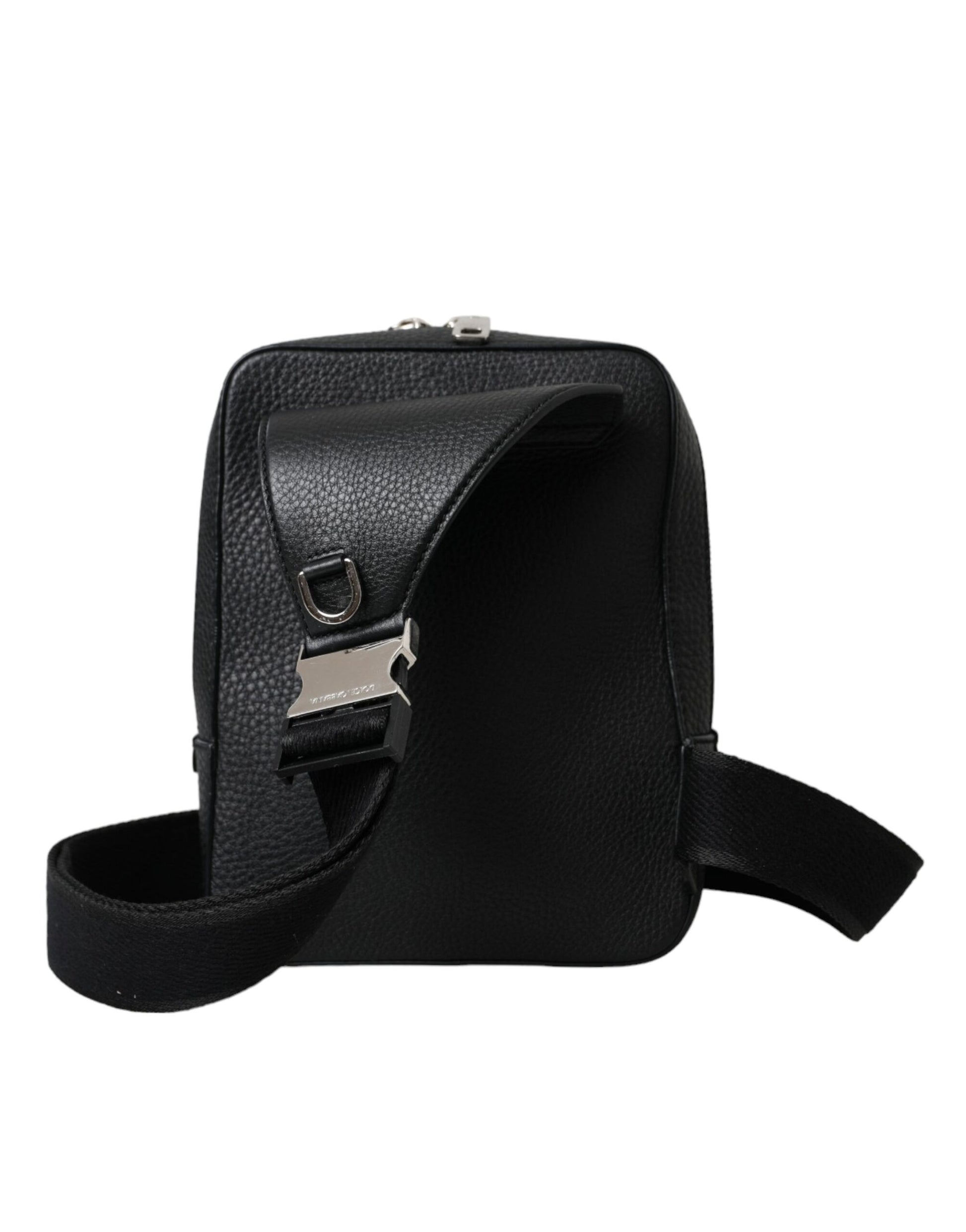 Black Calfskin Leather Logo Palermo Crossbody Bag