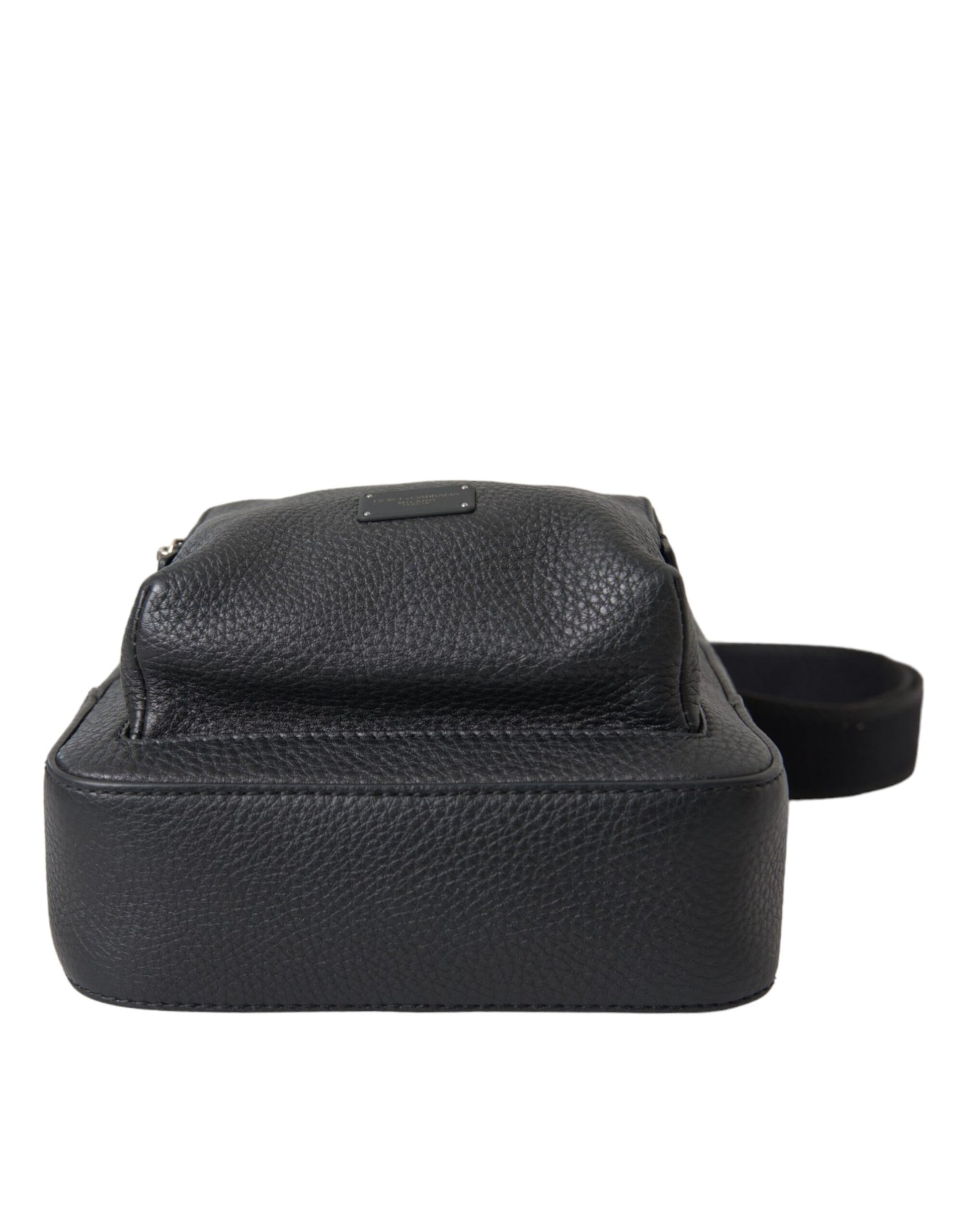 Black Calfskin Leather Logo Palermo Crossbody Bag