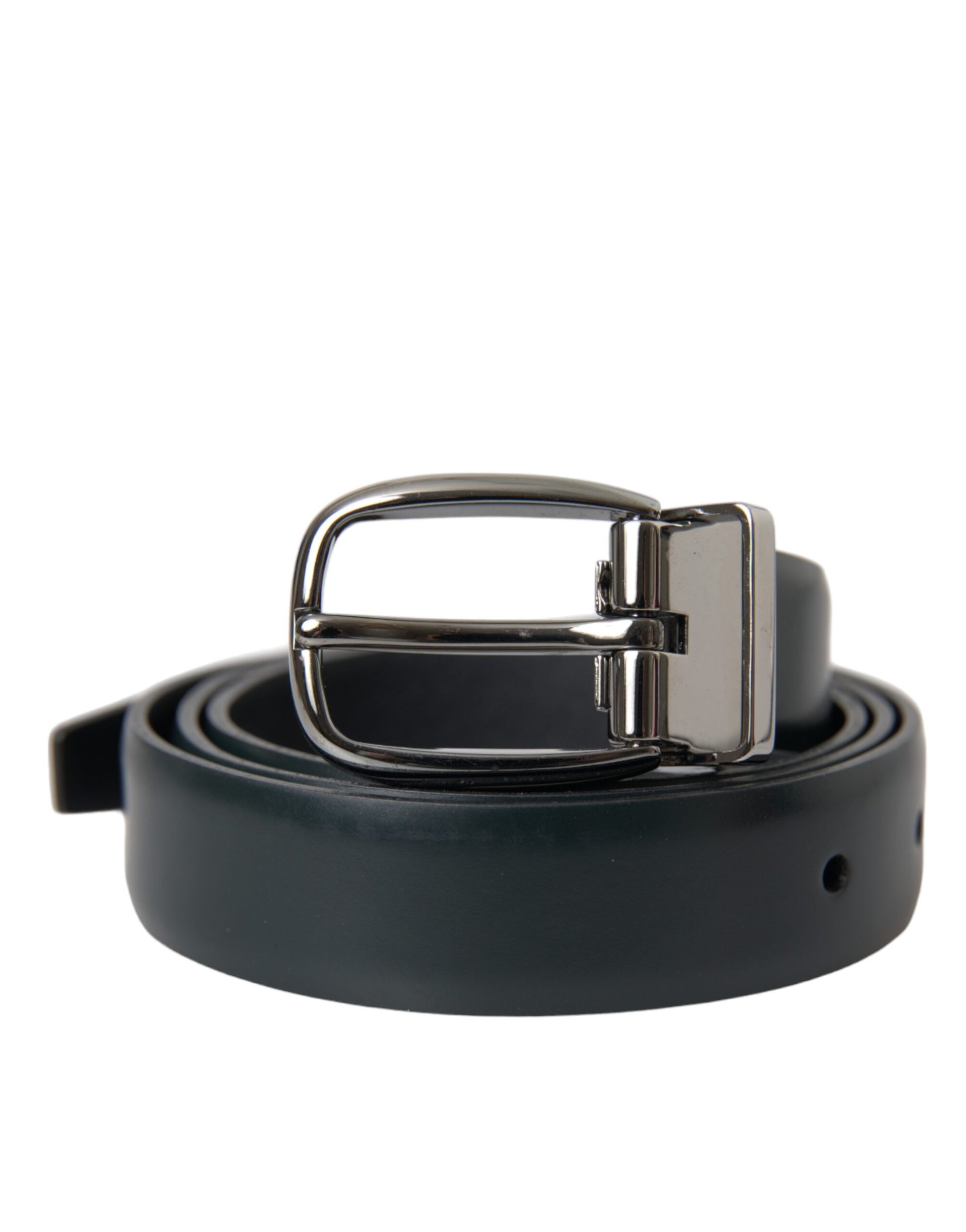 Black Leather Silver Metal Buckle Belt Men