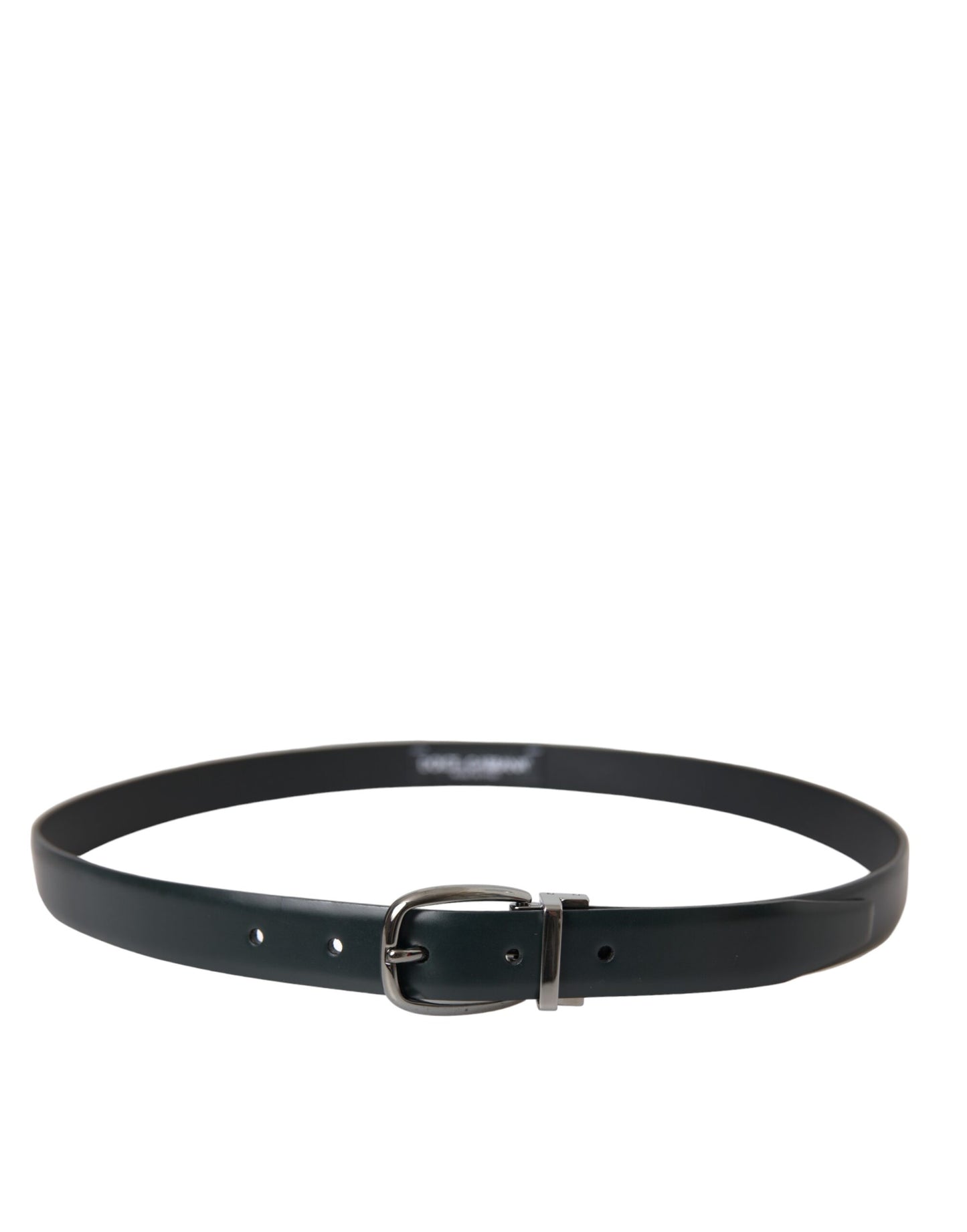 Black Leather Silver Metal Buckle Belt Men