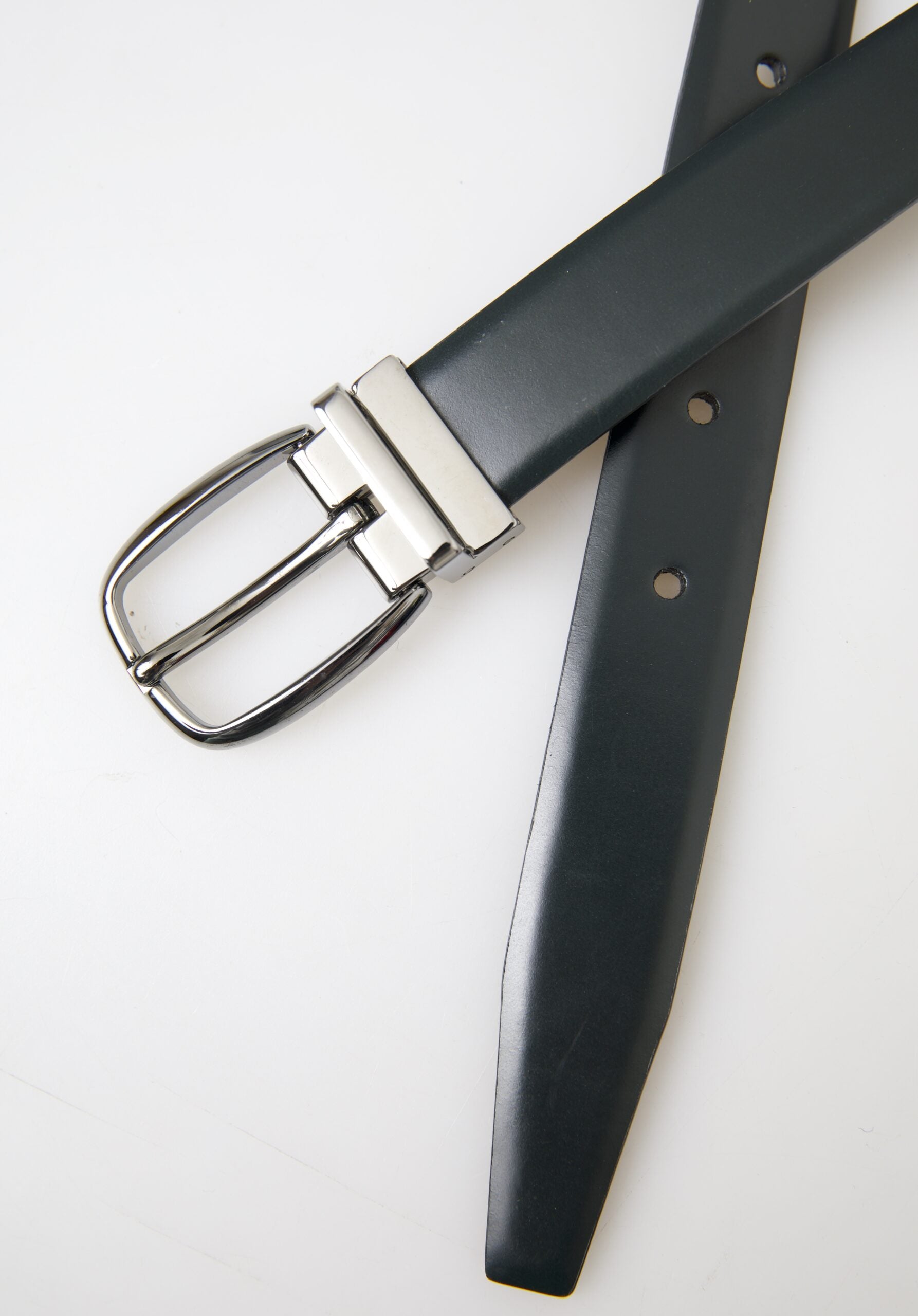 Black Leather Silver Metal Buckle Belt Men