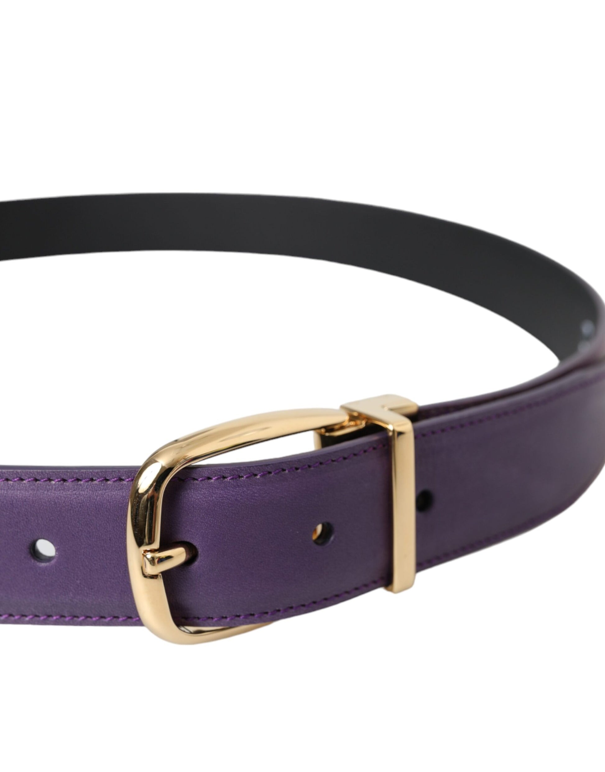 Purple Leather Gold Metal Buckle Belt Men