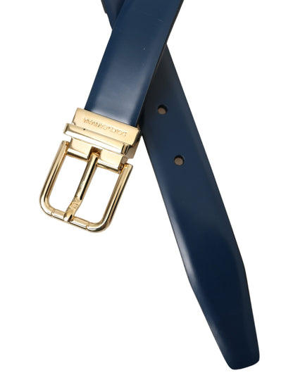 Blue Calf Leather Gold Metal Buckle Belt Men