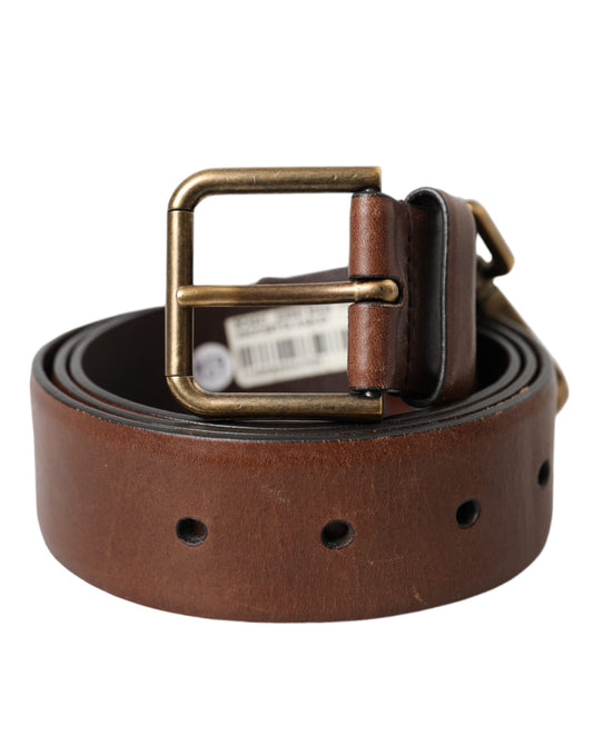 Brown Calf Leather Gold Metal Buckle Belt Men