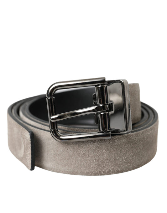 Beige Suede Leather Silver Metal Buckle Belt