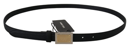 Black Calf Leather Metal Square Buckle Belt