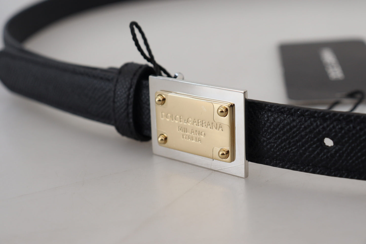 Black Calf Leather Metal Square Buckle Belt