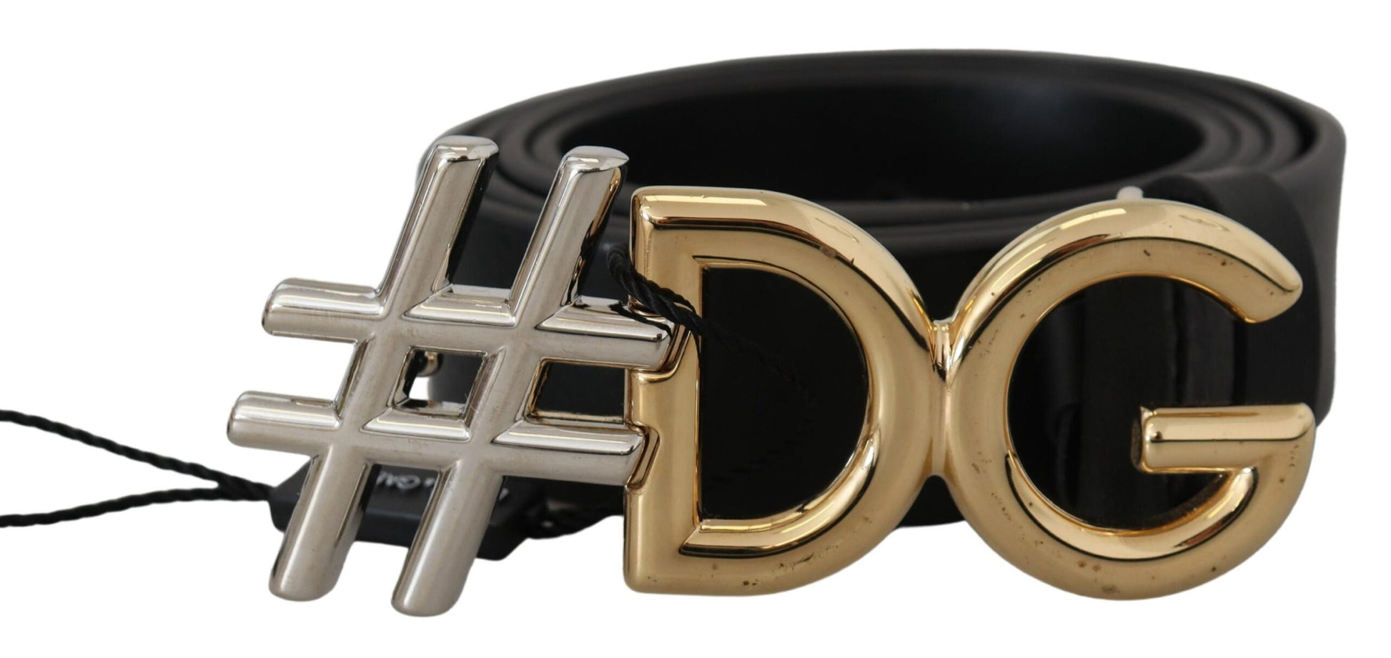 Black Leather Metal #DG Logo Buckle Belt