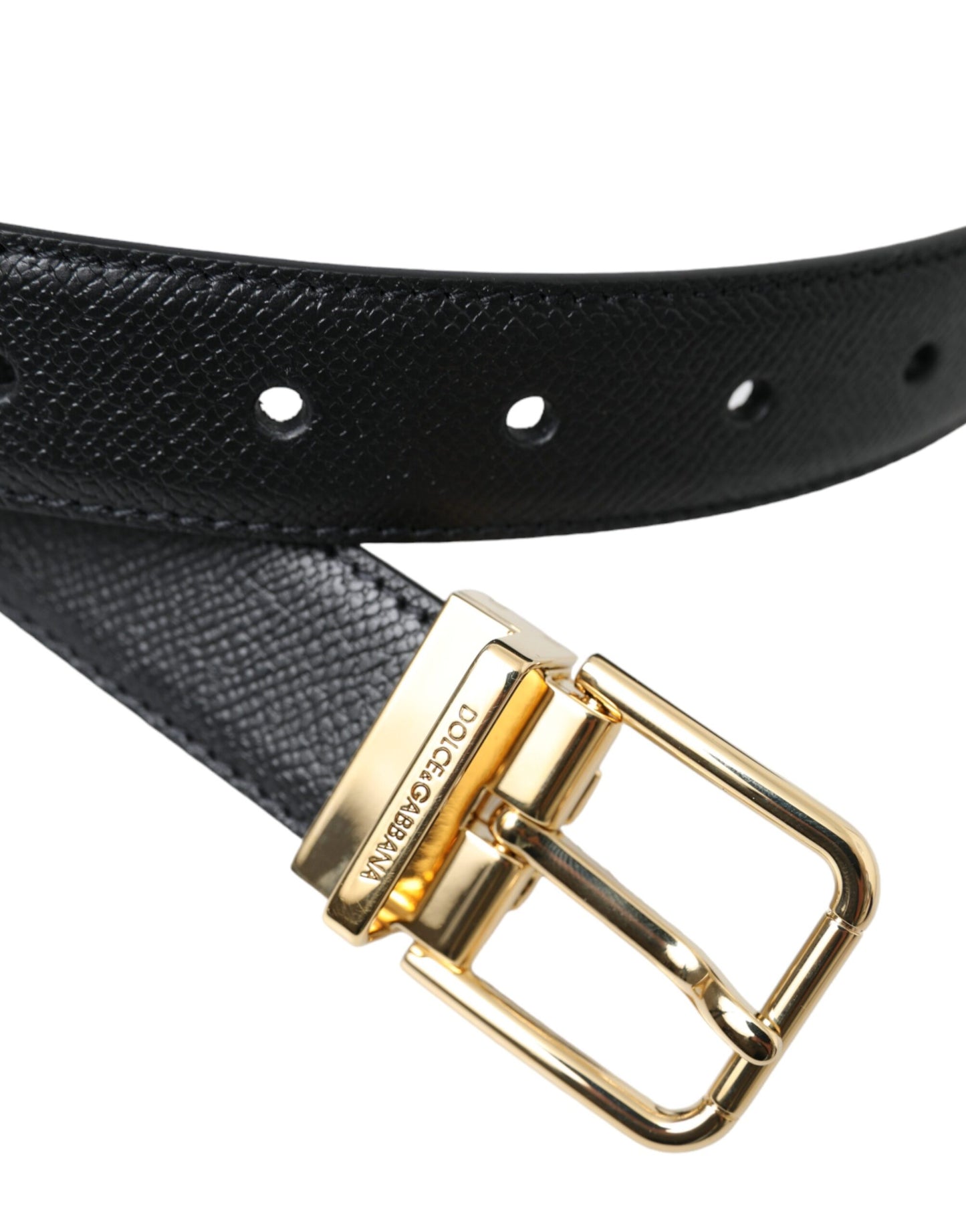 Black Calf Leather Gold Metal Buckle Belt