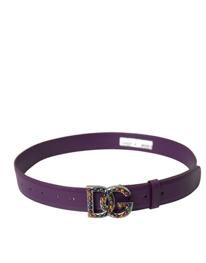 Purple Leather DG Logo Studs Metal Buckle Belt