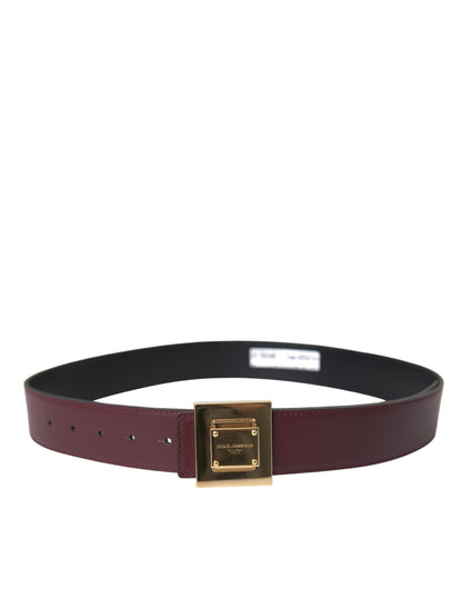 Burgundy Leather Square Metal Buckle Belt