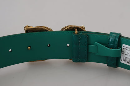 Green Amore Leather Logo Buckle Women Belt