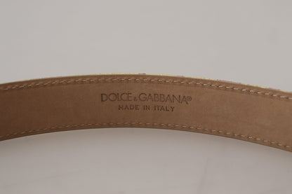 Pink Jaquard DG Logo Gold Metal Buckle Belt