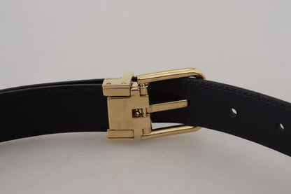 Black Exotic Leather Gold Metal Buckle Belt