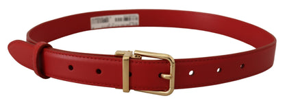 Red Calfskin Leather Gold Metal Buckle Belt