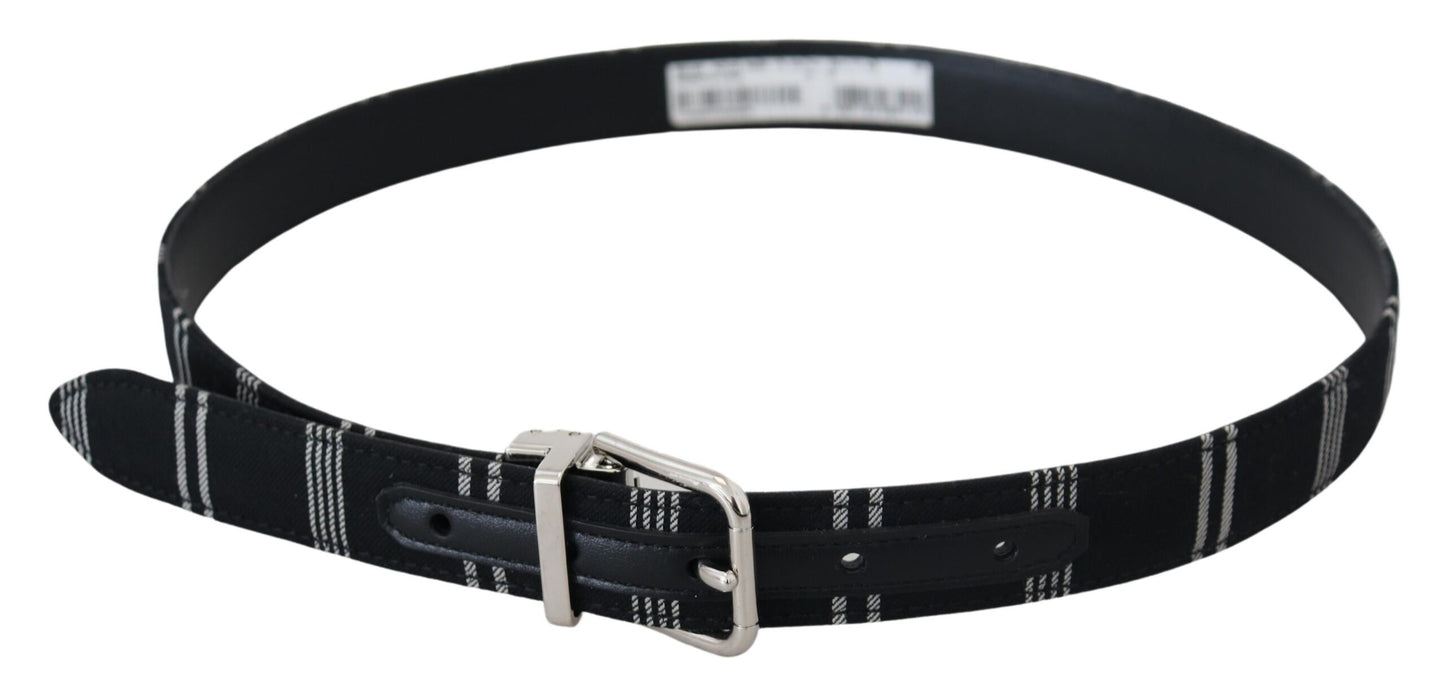 Black White Cotton Metal Silver Buckle Belt