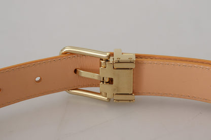 Beige Exotic Leather Gold Metal Buckle Belt