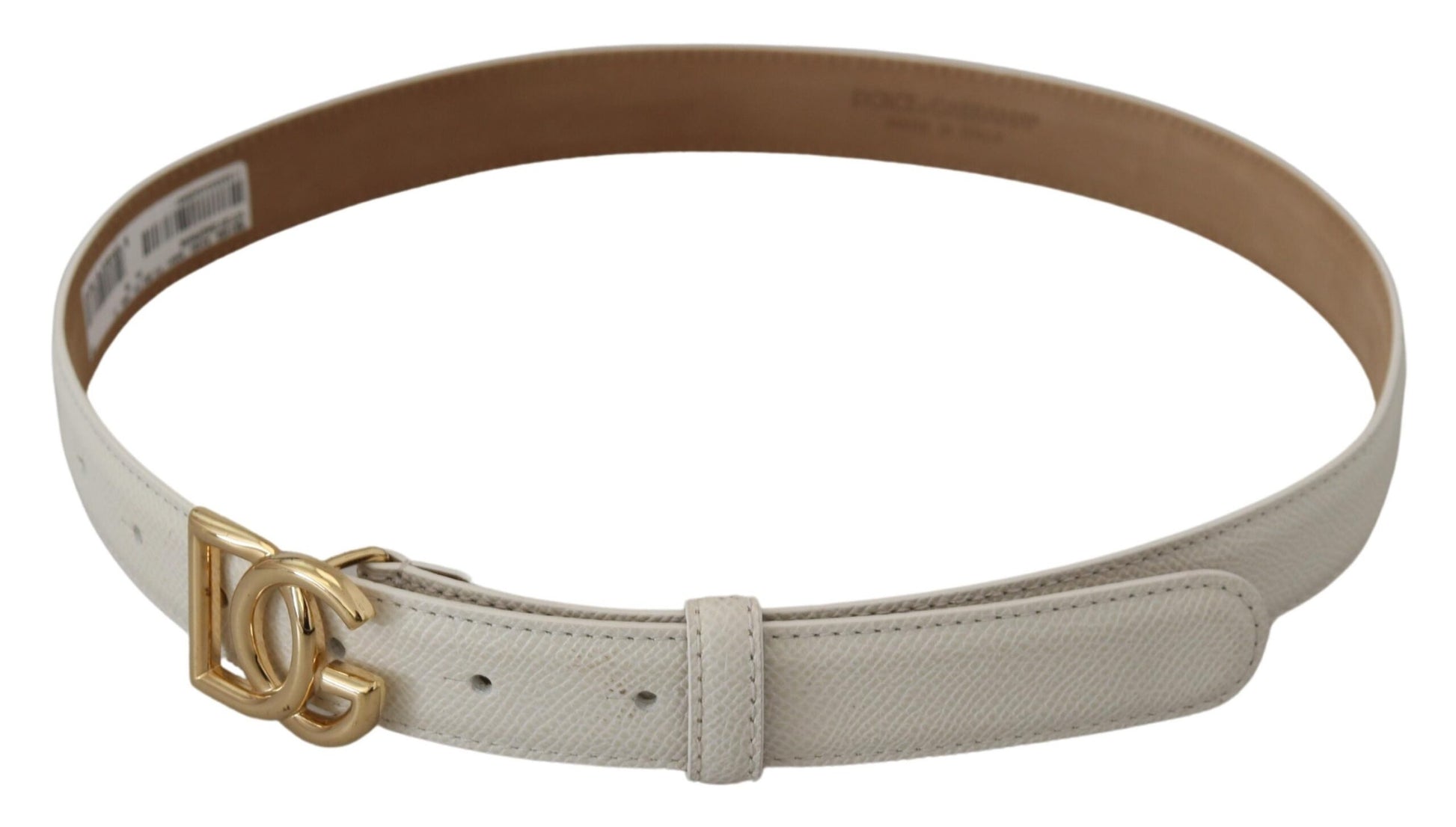 White Leather Gold DG Logo Buckle Belt Women